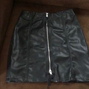Leather zip up mini skirt